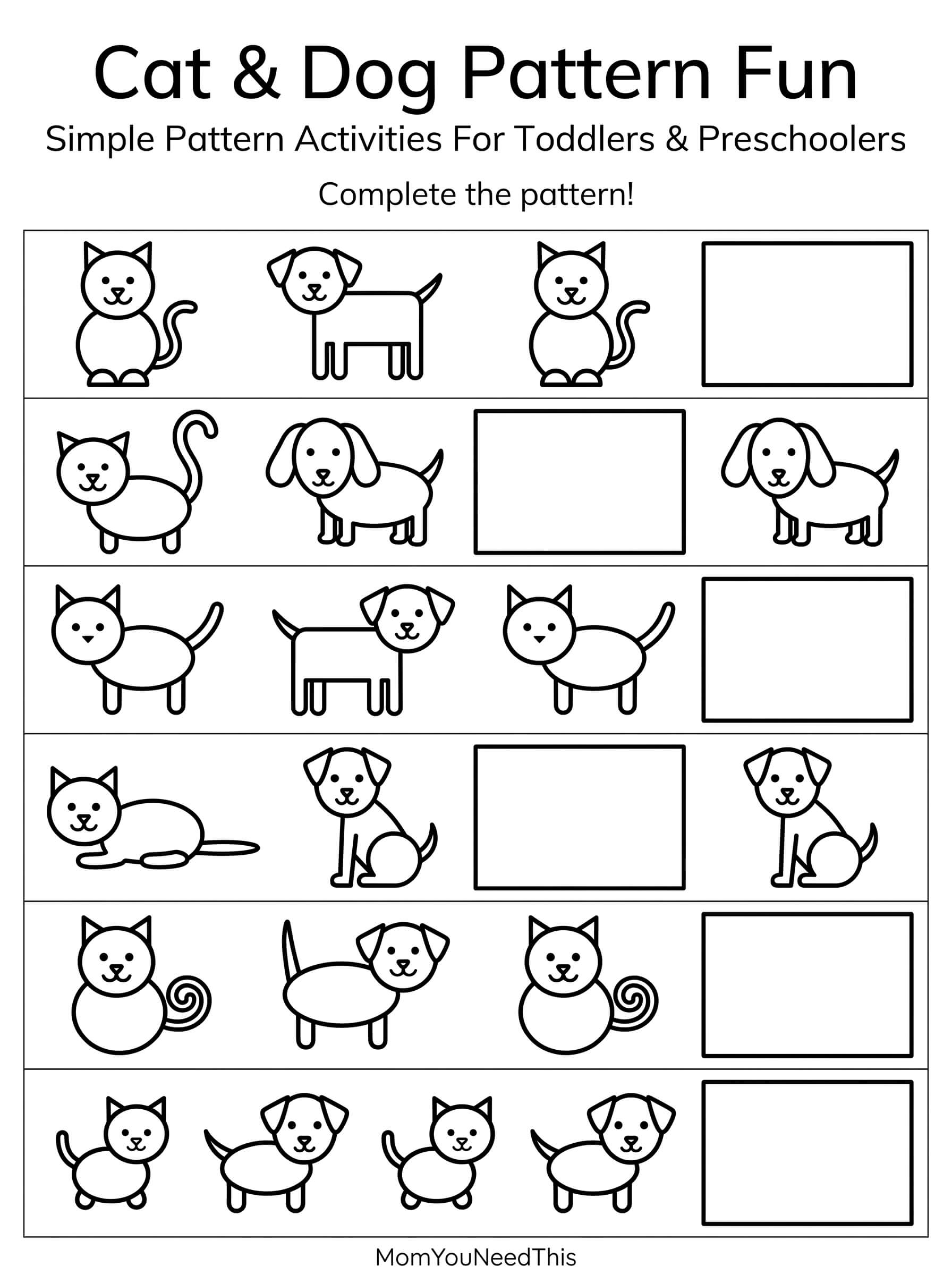 Free printable AB animal pattern activity for kids