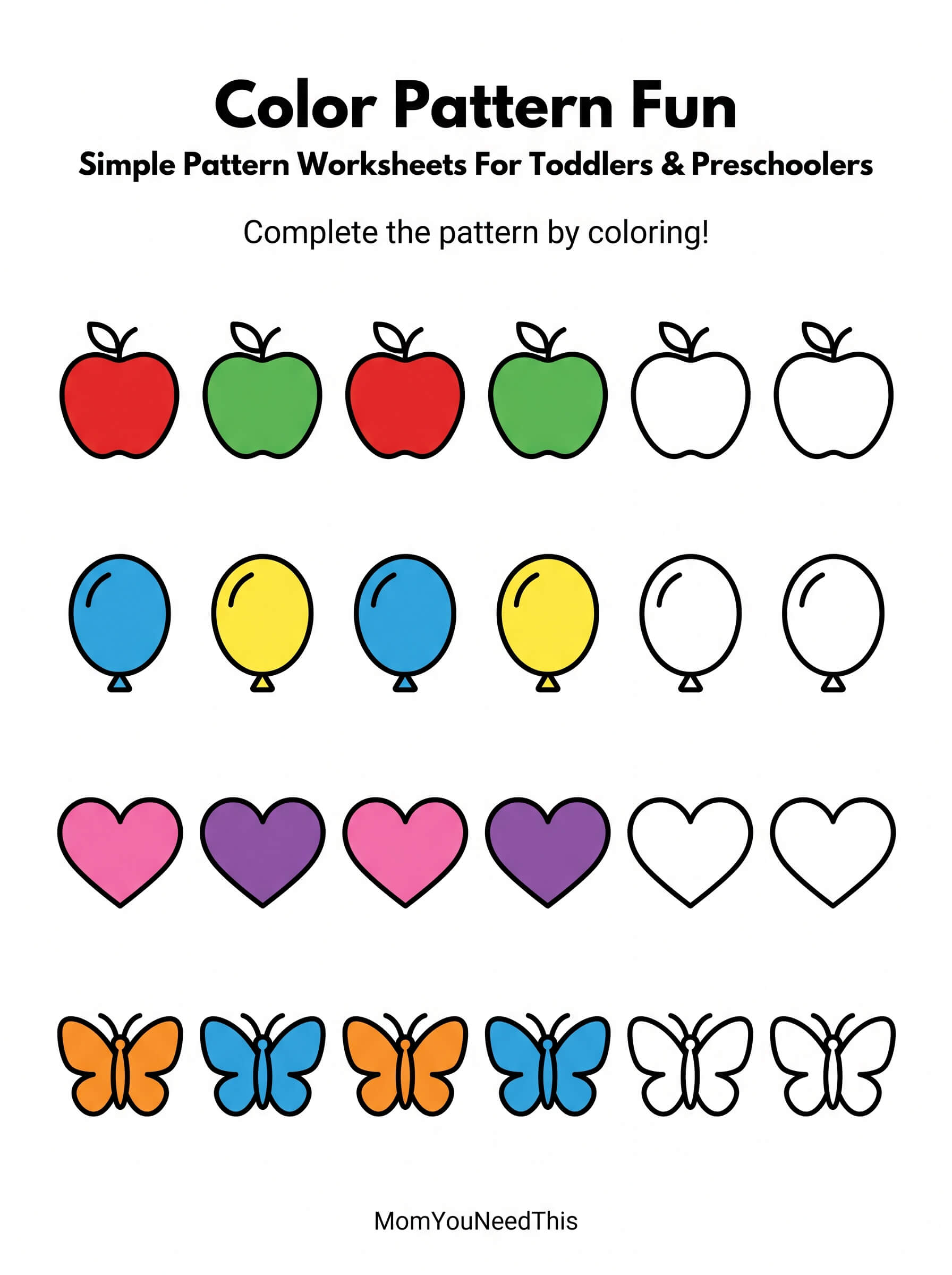 Free printable AB color pattern activity for kids