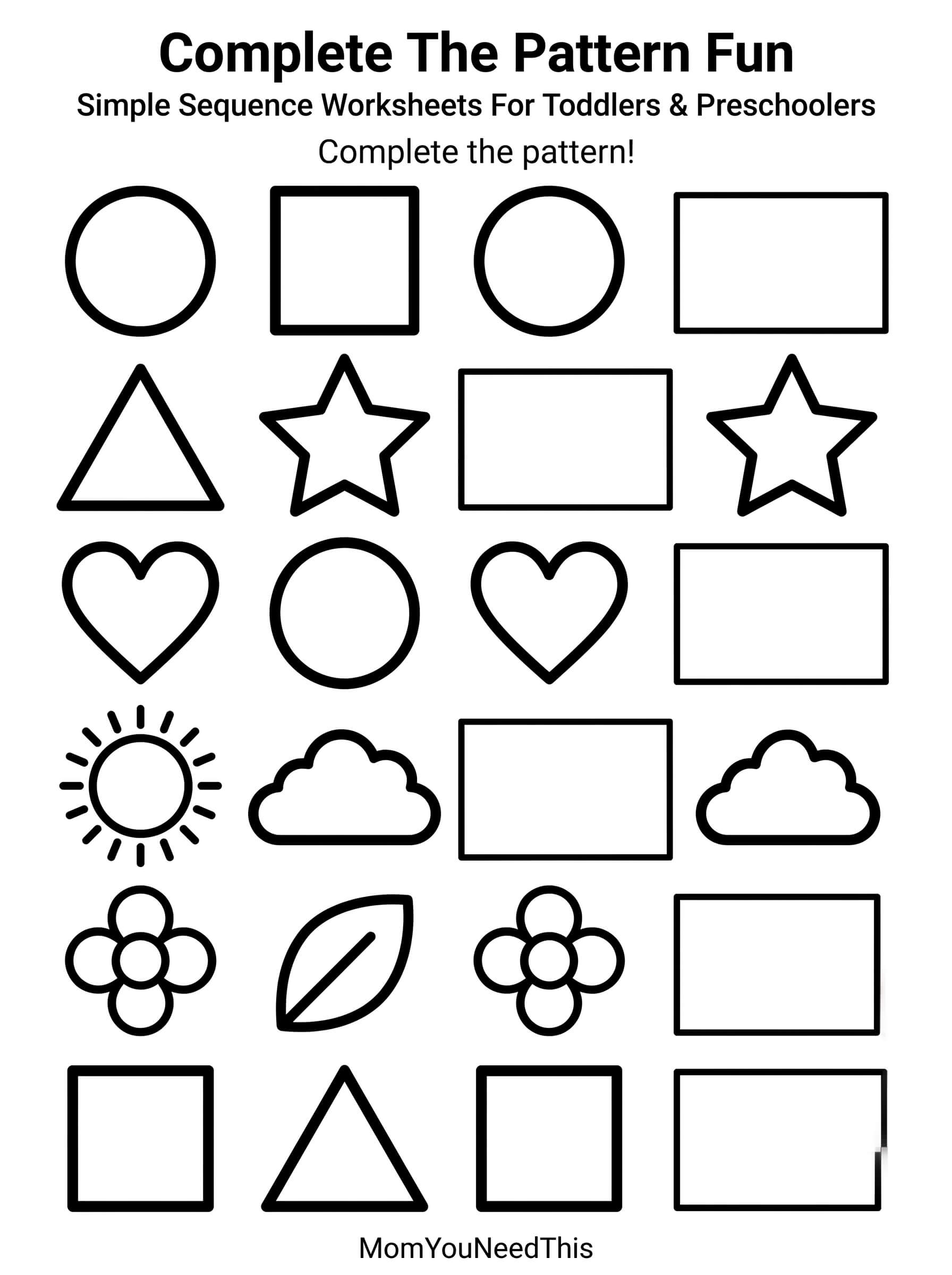 Free printable AB pattern completion activity for kids