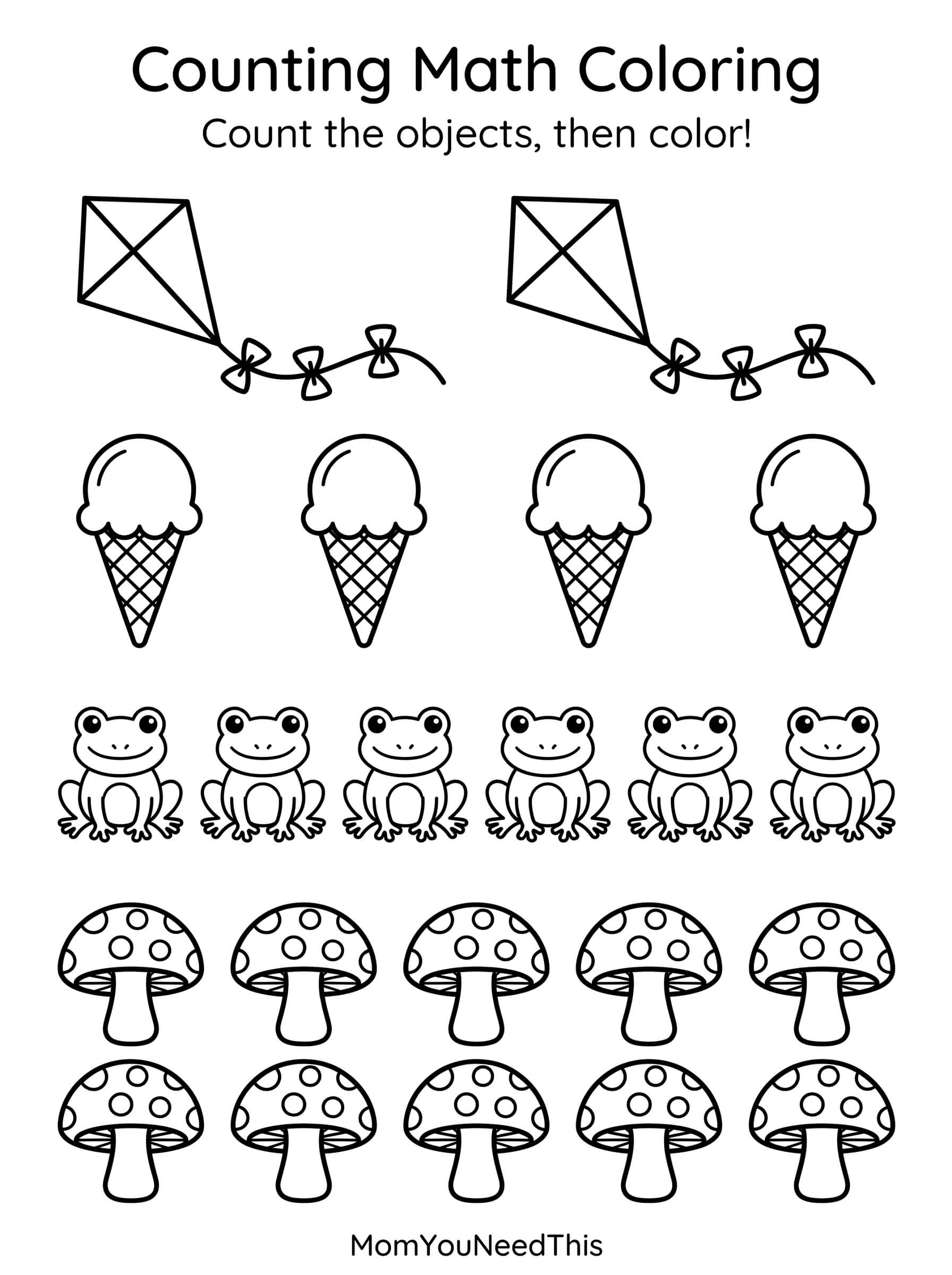 Free printable counting math coloring fun for kids