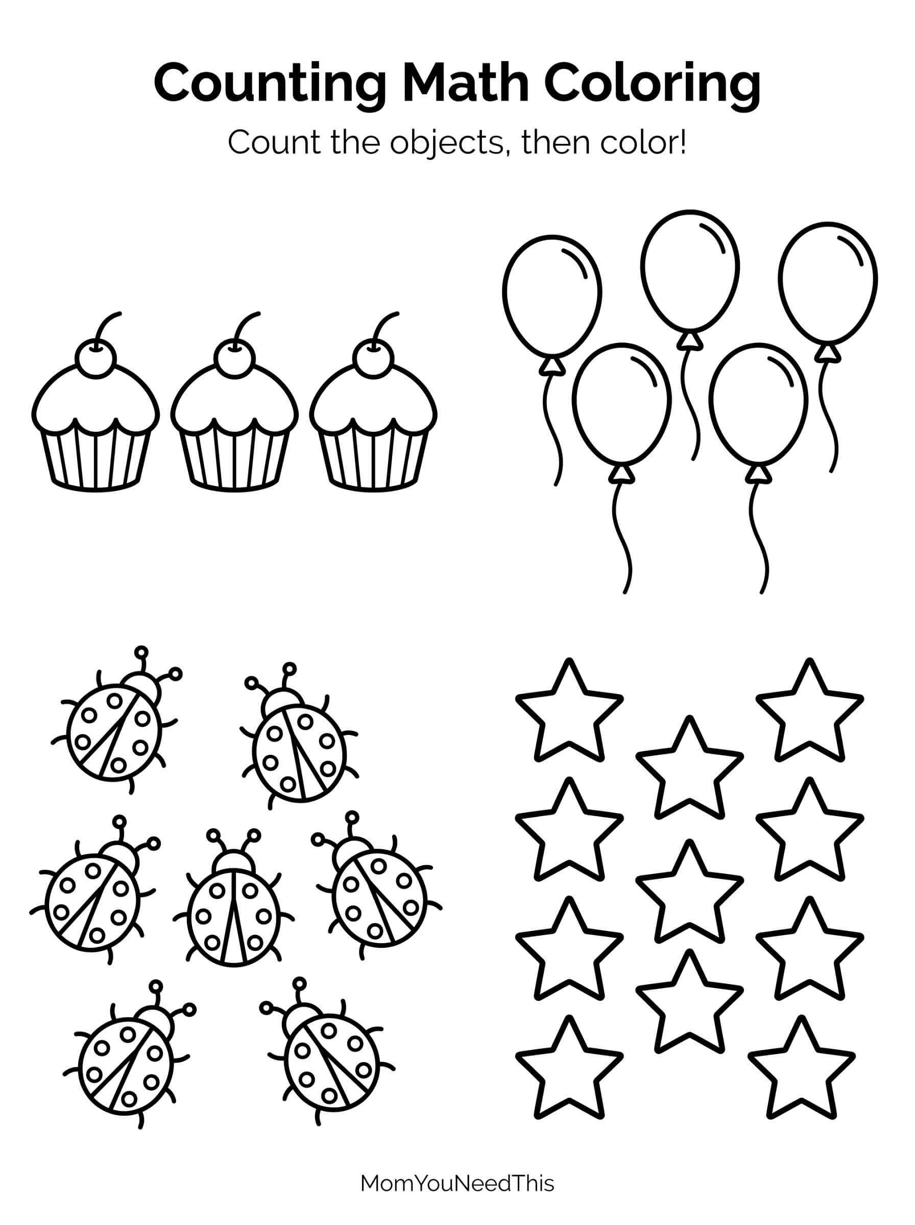 Free printable counting math coloring pages for kids