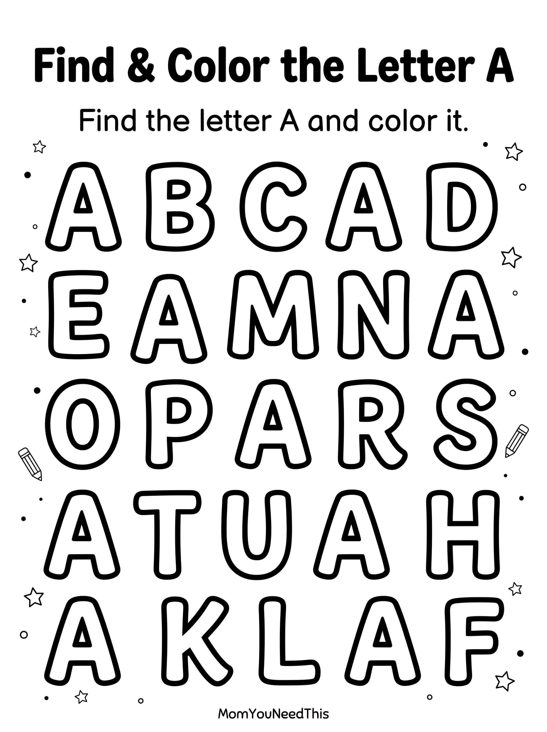 Find and Color Letter A Worksheet