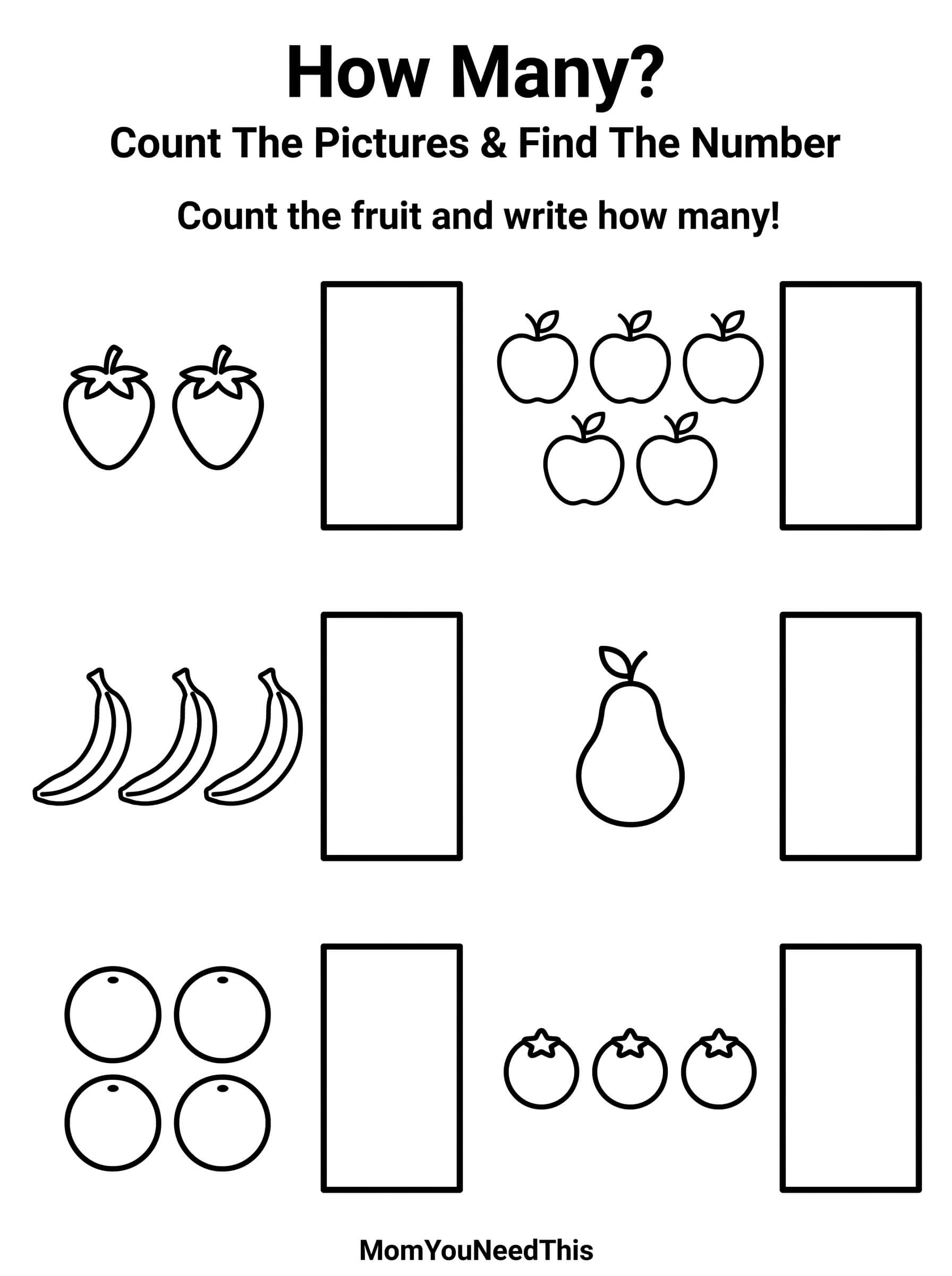 Free printable how many 1-5 counting activity for kids
