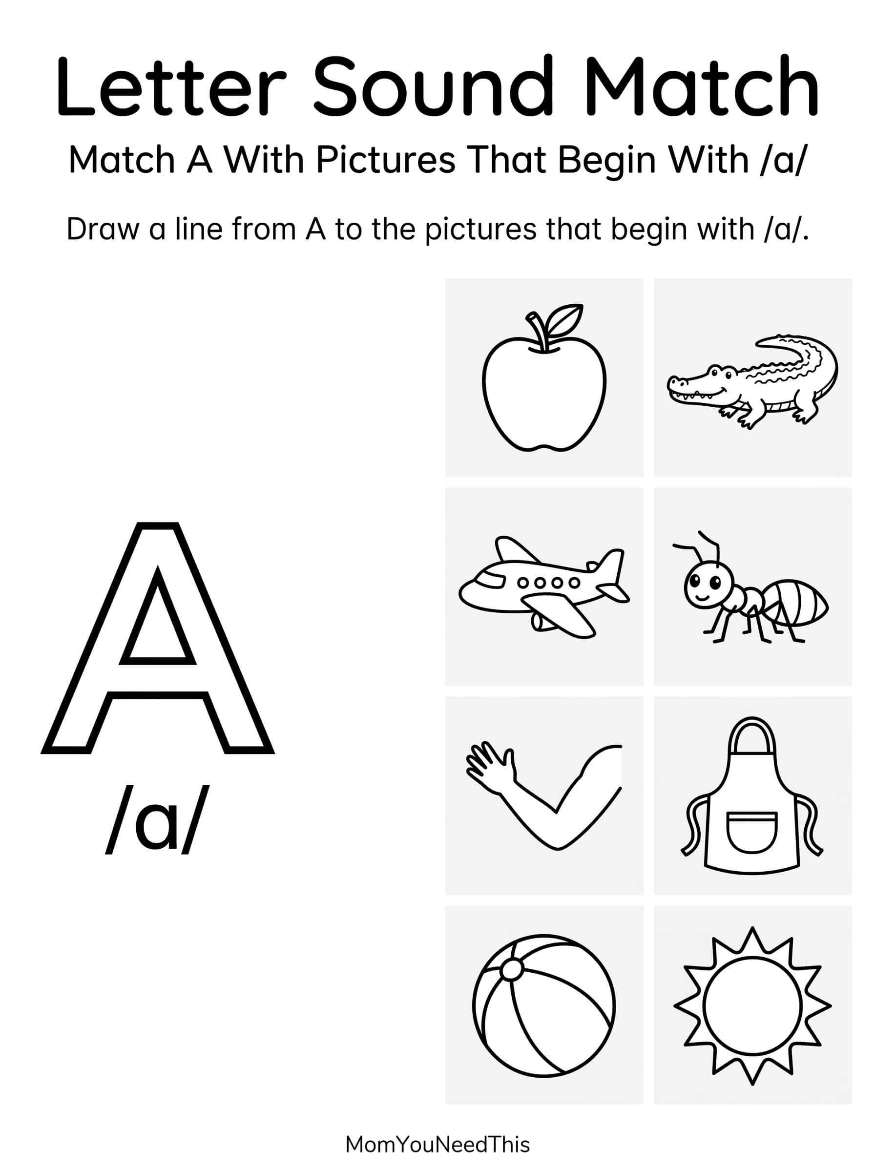 Free Letter A sound match printable