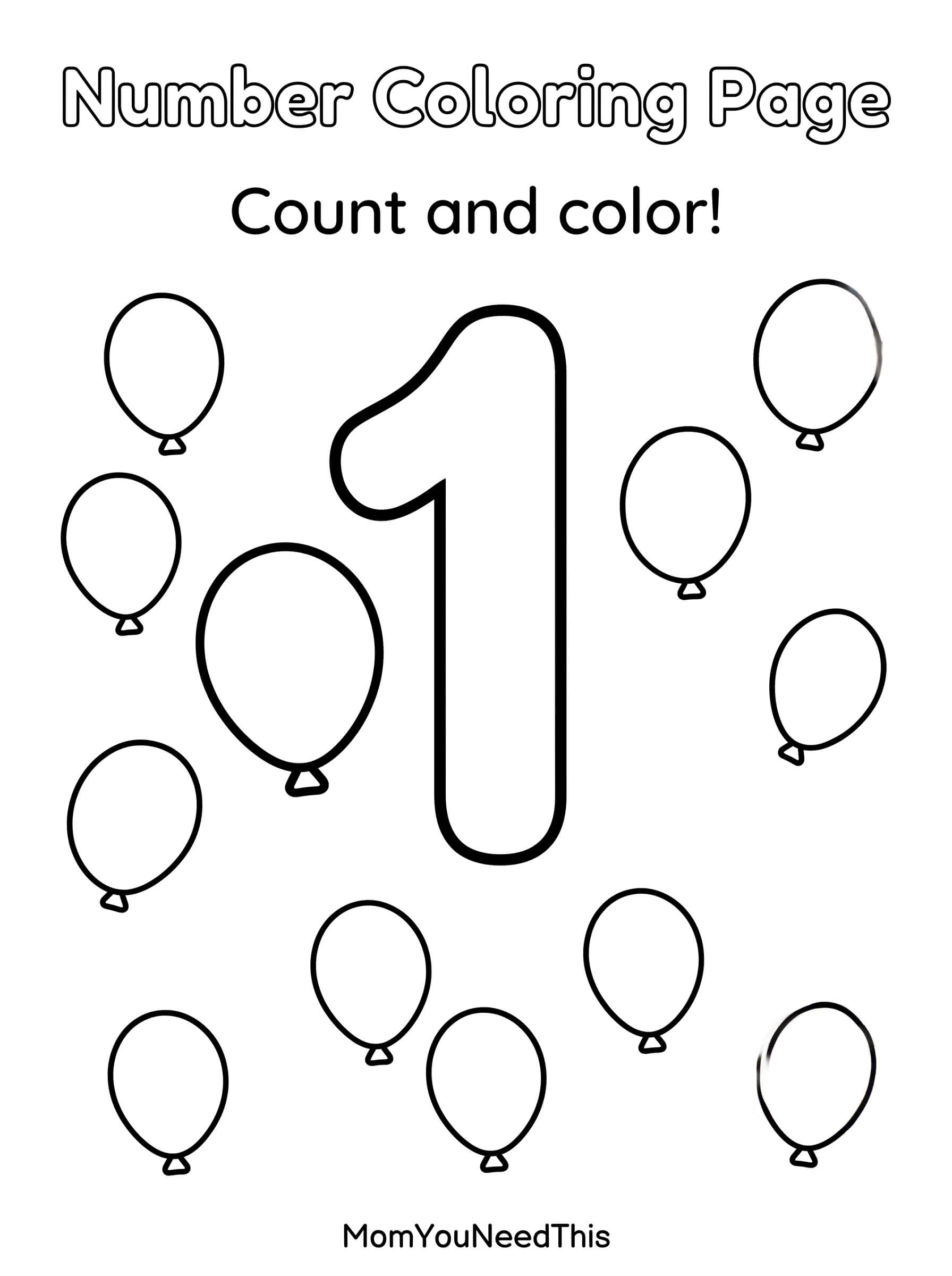 Free printable number 1 coloring page for kids