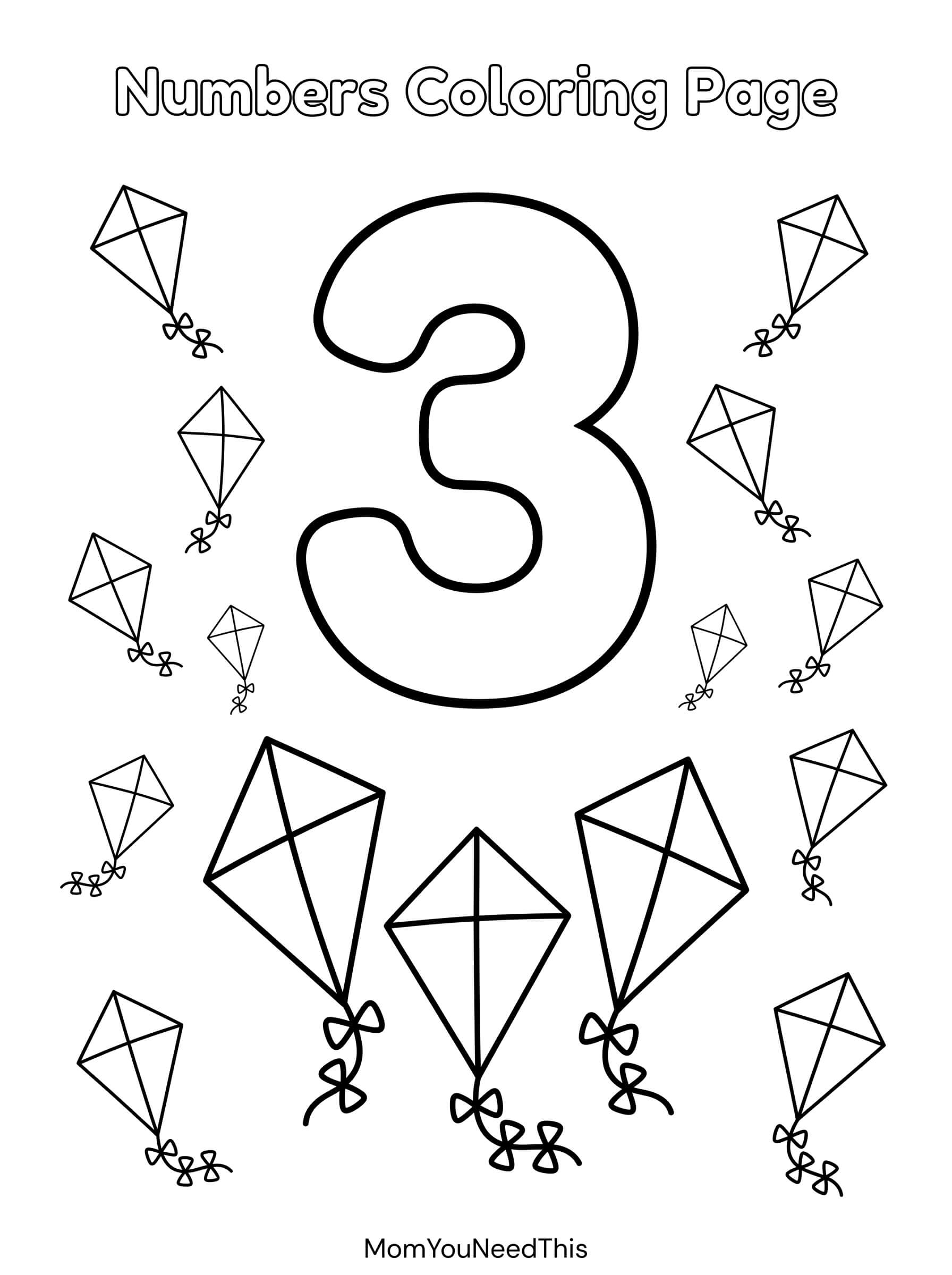 Free printable number 3 coloring page for kids