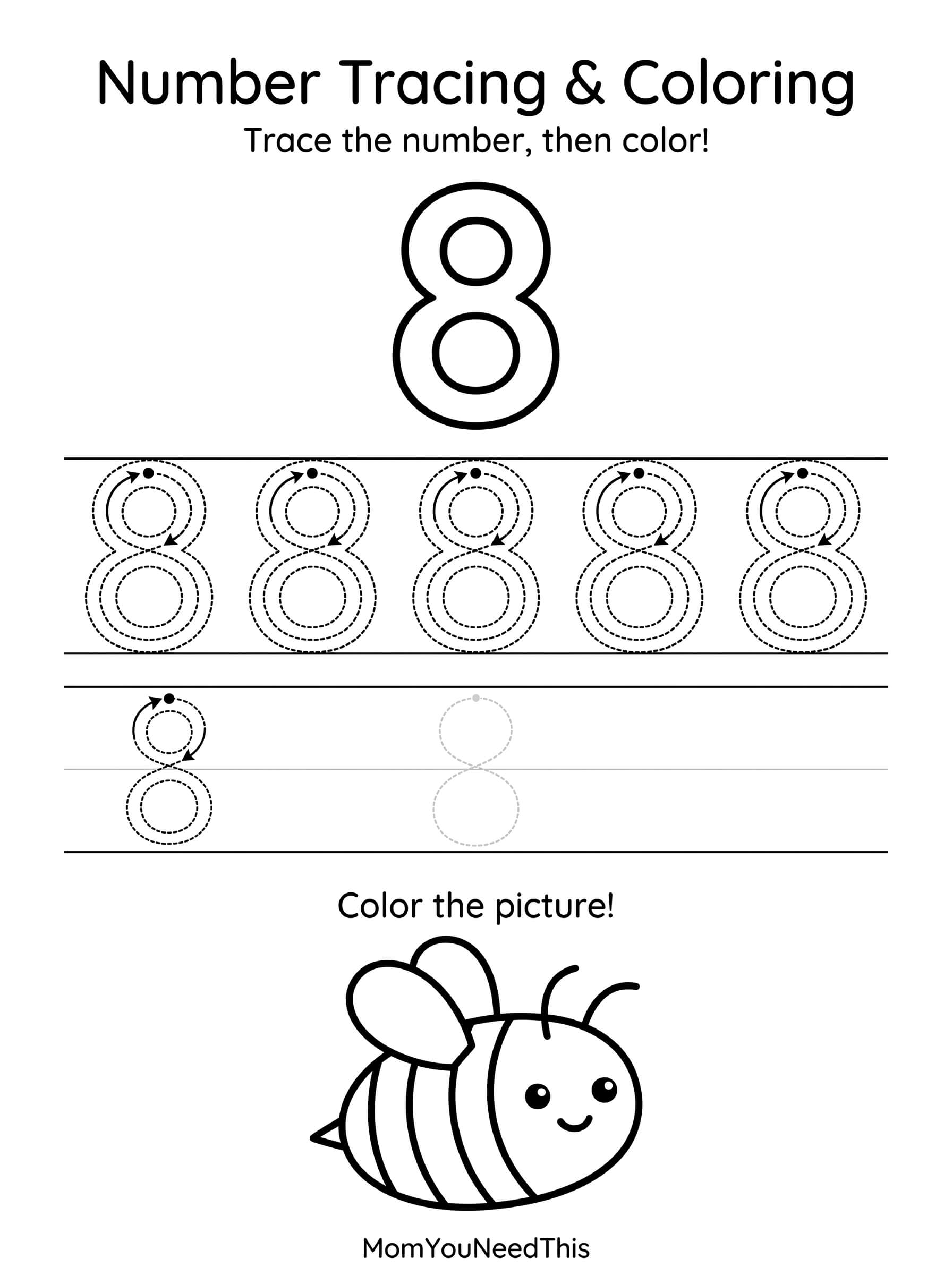 Free printable number 8 tracing page for kids