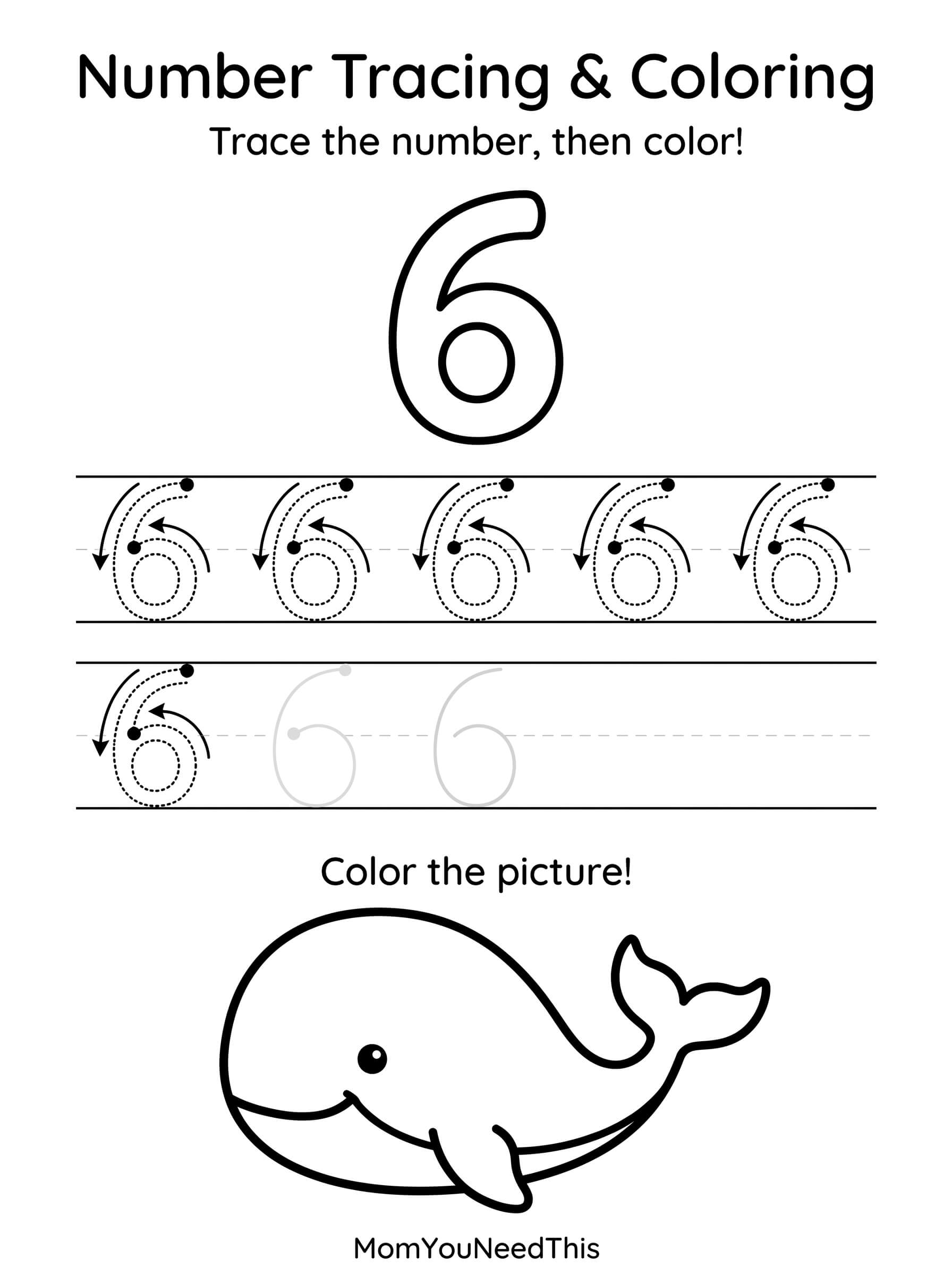 Free printable number 6 tracing page for kids