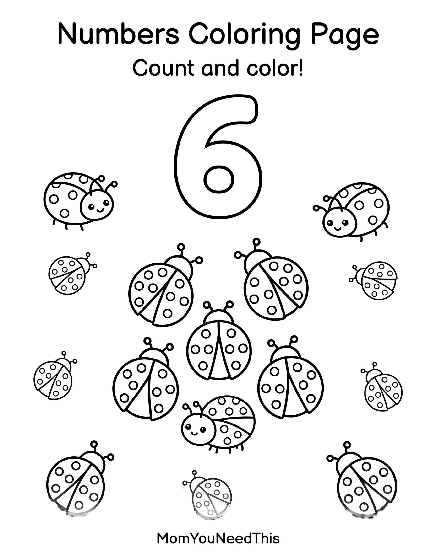 Free printable number 6 coloring page for kids