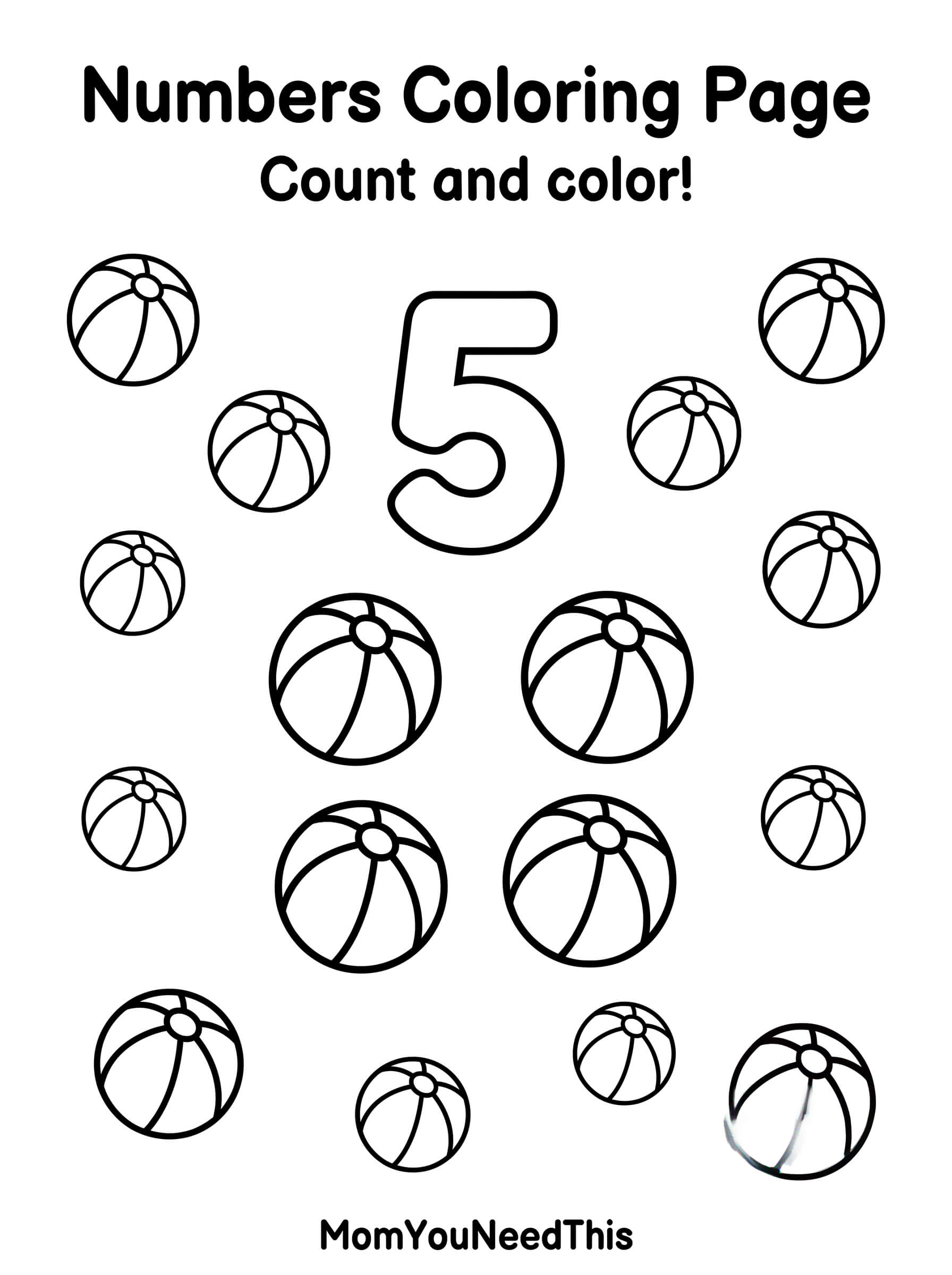 Free printable number 5 coloring page for kids
