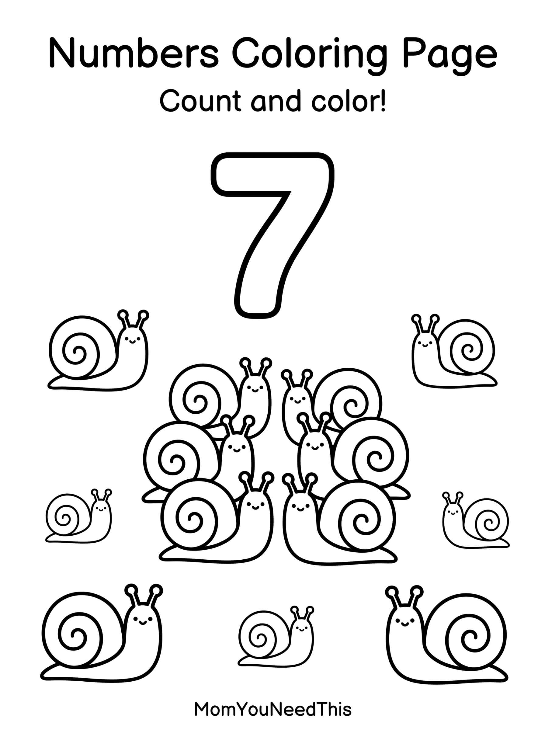 Free printable number 7 coloring page for kids