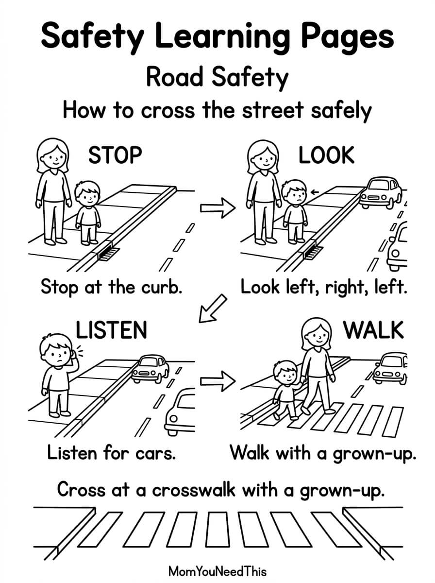 Free printable road safety pages for kids