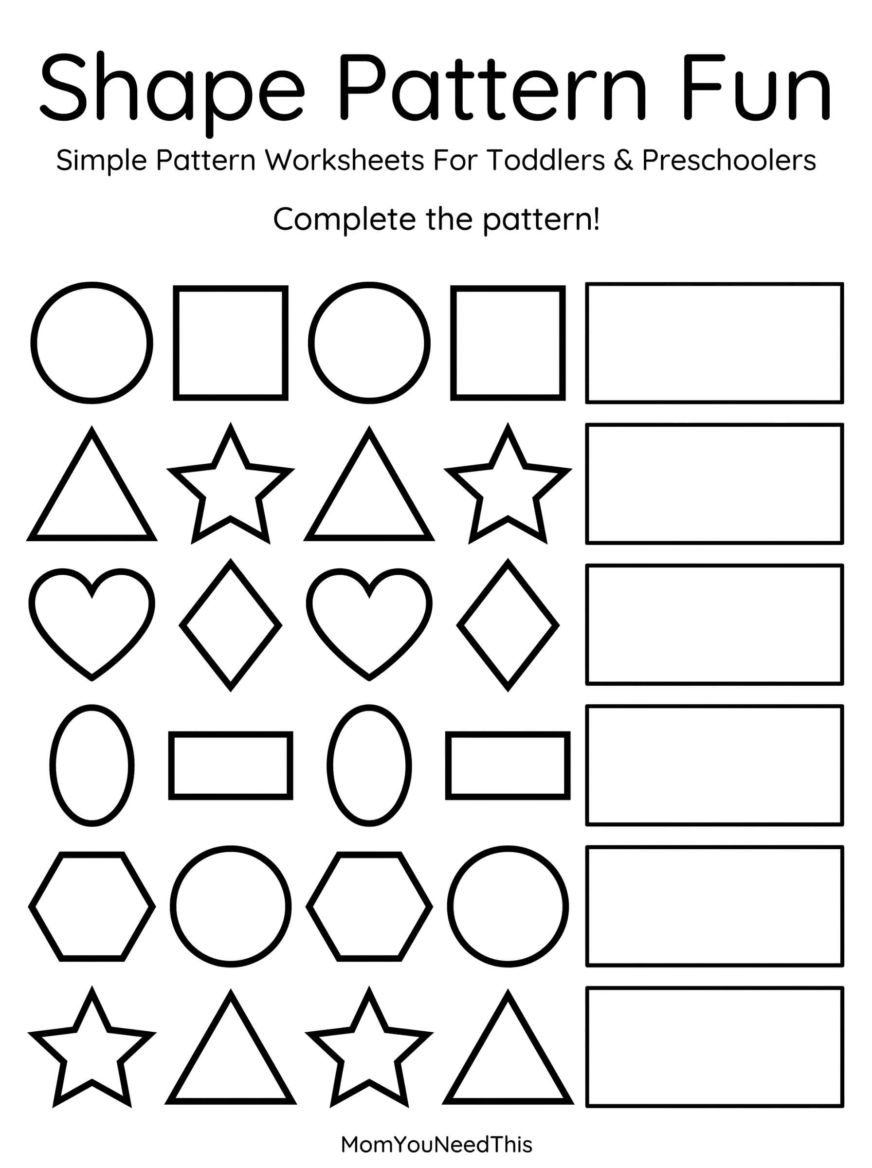 Free printable AB shape pattern activity for kids