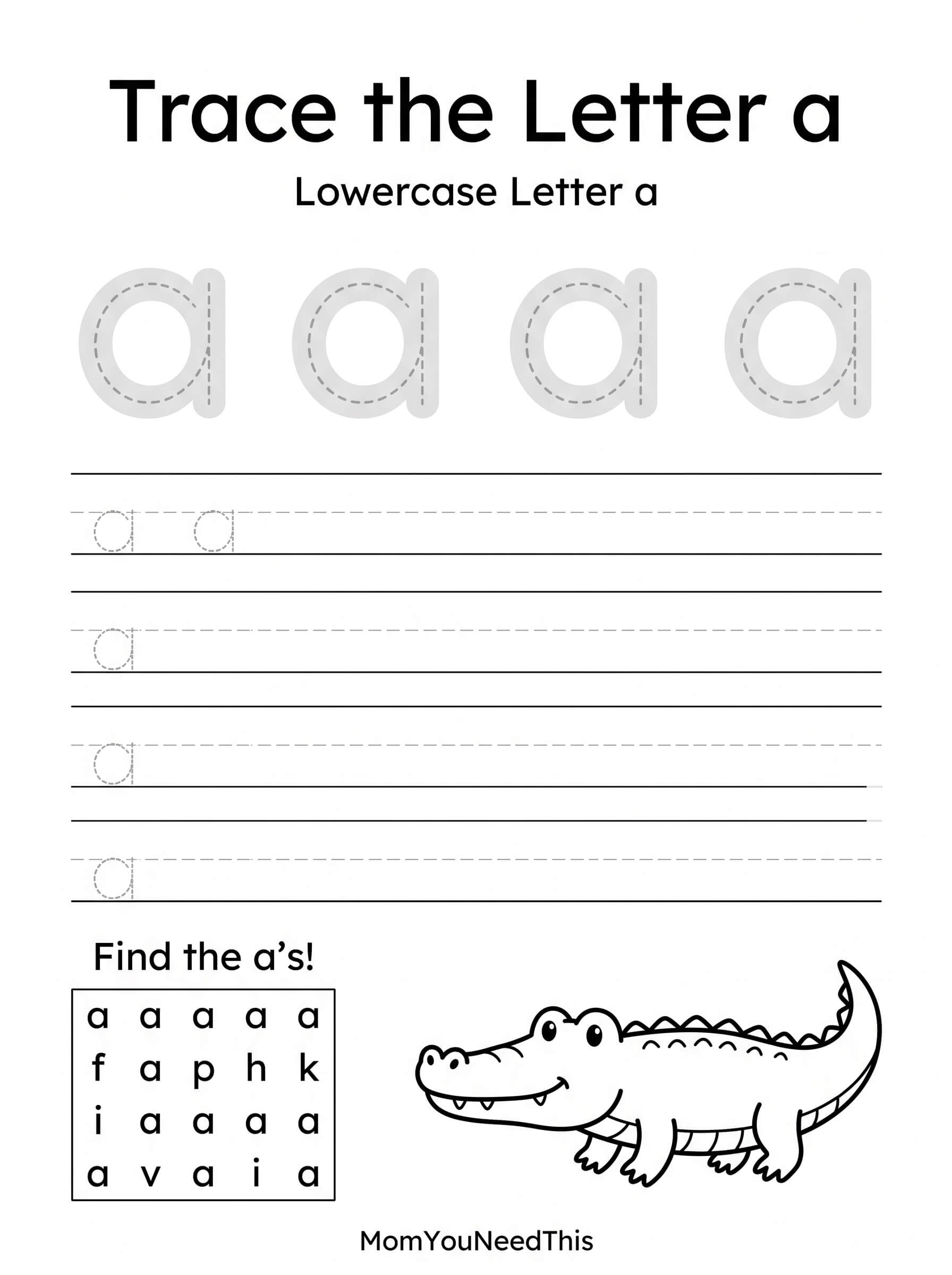 Free printable lowercase letter a activity for kids