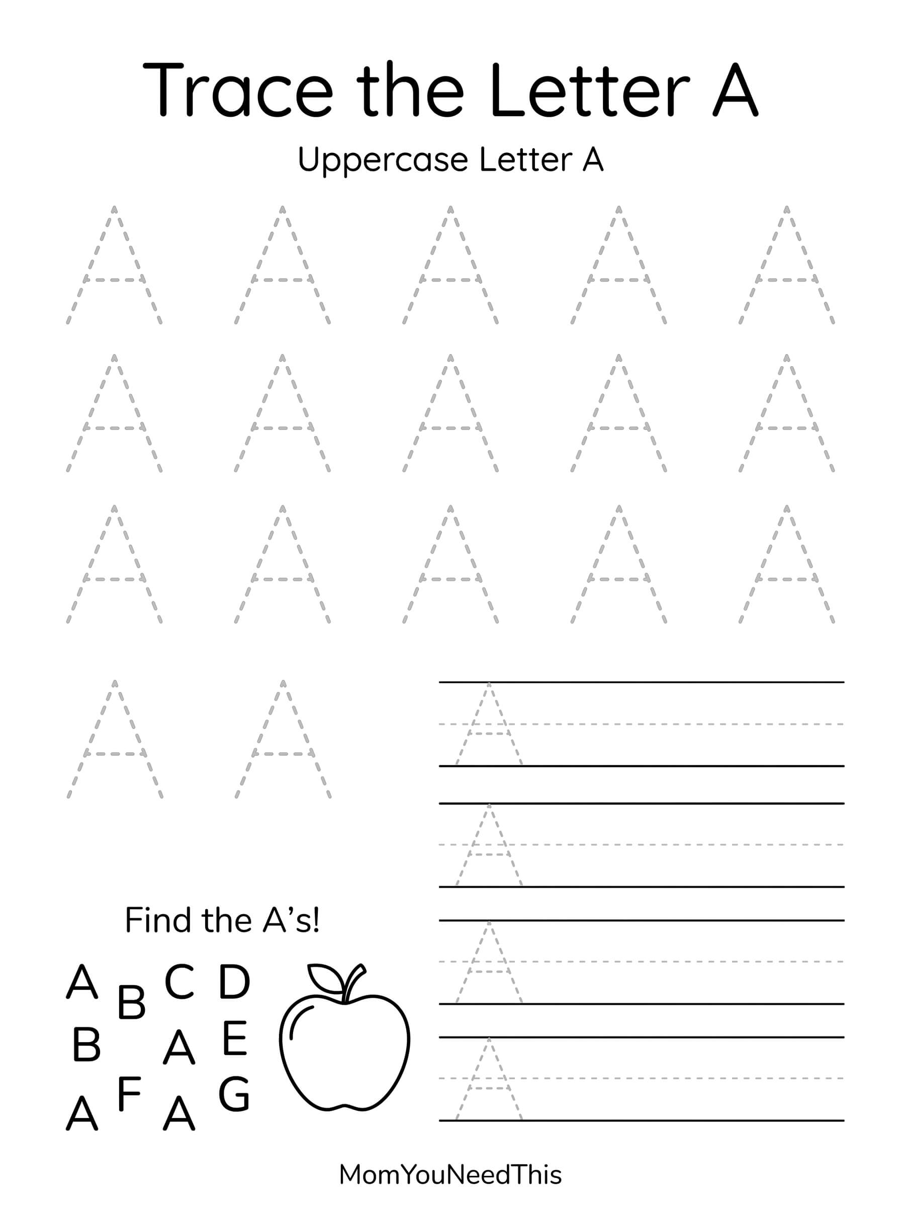 Free printable uppercase letter A activity for kids
